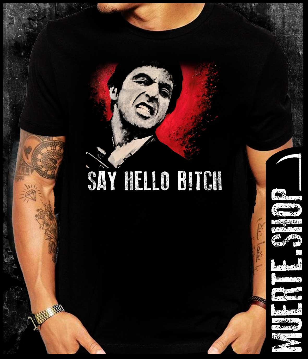 Черна тениска SCARFACE SAY HELLO BITCH Черна тениска SCARFACE SAY HELLO BITCH